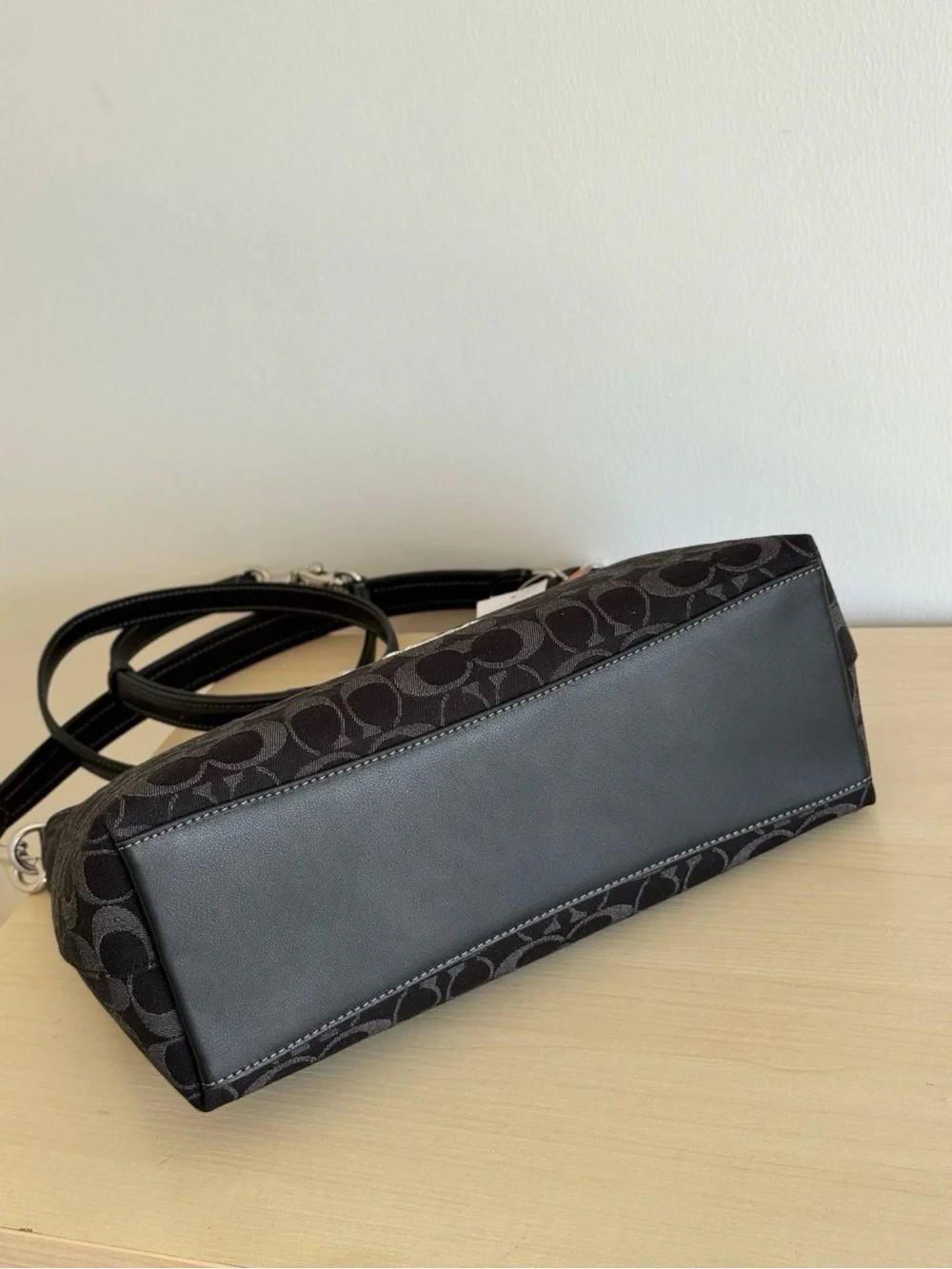Coach Black Signature Jacquard Shoulder Bag with Tan Tag
